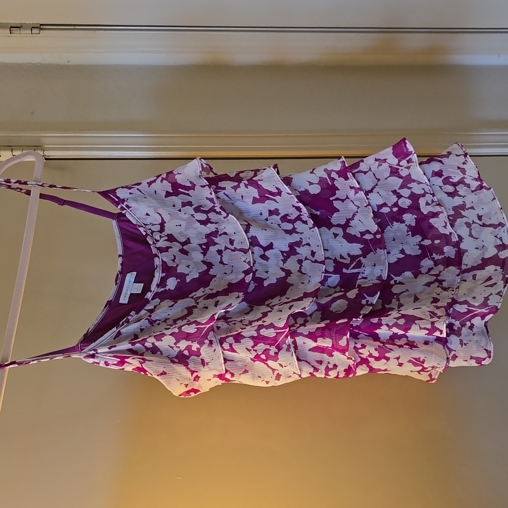 New York & Company Ruffled Purple Floral Tank Top